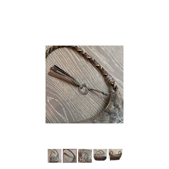 Brighton Snake Print Leather Large Shoulder Bag w Charm Braided Handle - Picture 5 of 11